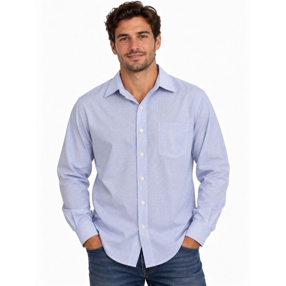 Lauren Ralph Lauren Men 18 34/35 Blue White Check Classic Fit Non Iron Shirt